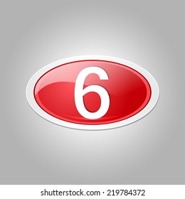 6 Number Circular Vector Red Web Icon Button