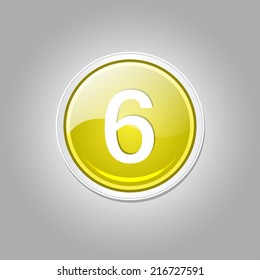 6 Number Circular Vector Yellow Web Icon Button