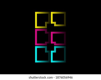 6 number cmyk color vector desing logo. Dynamic split blue, pink, yellow color on black background. For social media,design elements, creative poster, web template and more