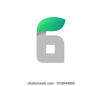 6 number eco logo with leaf. Vector font for bio posters, spa emblem, vegan, herbal and botanical cards etc.