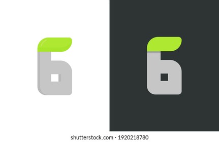 6 number ecology logo. Vector font for bio posters, spa emblem, vegan, herbal and botanical cards etc.