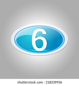 6 Number Elliptical Vector Blue Web Icon Button