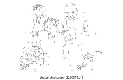 
6 number of family line art illustration