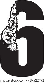 6 number floral dragon head vector /  Southeast Asia Art Style Design