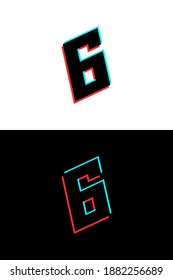 6 number font made of glitch, stereo effect. Dynamic, split red and blue color. For dj logo, electromusic posters, bright logo and more. Vector illustration