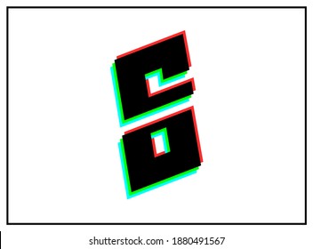6 number font, vector desing logo.Dynamic, split-color, shadow of  number red, green, blue in black frame on white background. Eps10 illustration