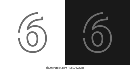 6 number line design font. Contrast color vector illustration