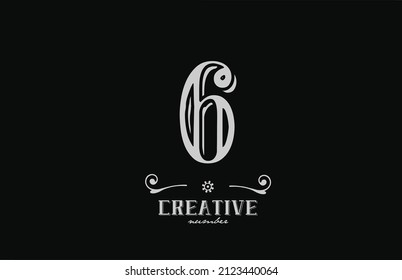 6 number logo icon with black and white colors. Creative vintage template for business and company