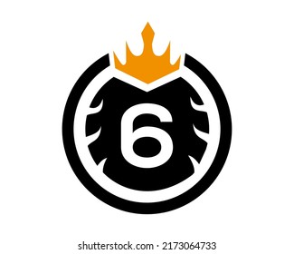 6 Number Logo With Round and Crown Shape Black and White Color
