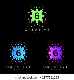 6 Number Logo Set with Dotted Editable Vector Template.