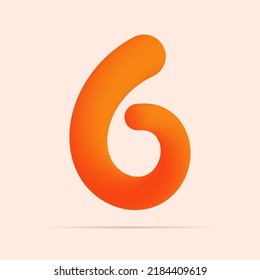 6 number made of shinny orange color design. Vector isolated font for bright logo, poster, headline, etc.