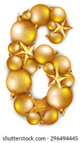 6 number made of shiny Christmas tree balls and stars