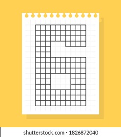 6 number on notepad sheet of squared paper, made of squares. Vector illustration