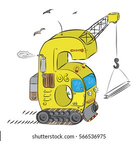6 Number Six As Crane And Bulldozer Helping On Building Metal Construction
