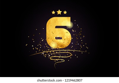 6 number with star and golden glitter on black background suitable for icon or typography logo design