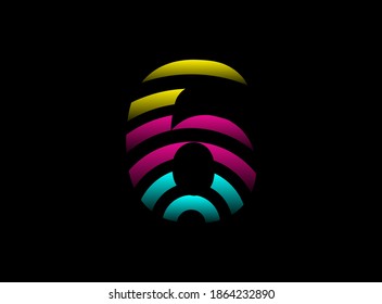 6 number vector desing, Cmyk color font logo. Dynamic split pink, blue, yellow color on black background. For social media,design elements, creative poster, web template    


