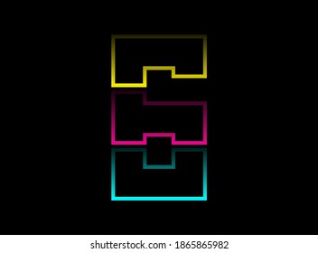 6 number vector desing, Cmyk color font logo. Dynamic split blue, pink, yellow color on black background. For social media,design elements, creative poster, web template and more