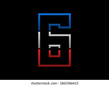 6 number vector desing, outline stroke font logo. Dynamic split grey, red, blue color on black background. For social media,design elements, creative poster, web template and more



