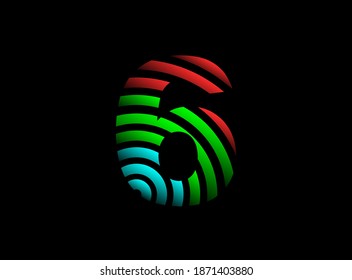 Diseño vectorial de 6 números, logotipo de fuente de color rgb. Color rojo, verde y azul dinámico dividido sobre fondo negro. Para medios sociales, elementos de diseño, afiches creativos, plantillas web y más


