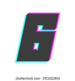 6 number vector glitch,  trendy color font. For mobil app logo, creative poster, design element and more