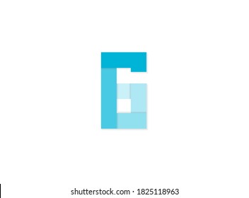 6 number, vector logo, paper cut desing font made of blue color tones .Isolated on white background. Eps10 illustration