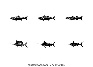  Juego de Vector 6 Ocean Fish Silhouette 