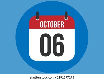 Vector del calendario azul del 6 de octubre. Calendario de octubre con círculo en fondo claro.