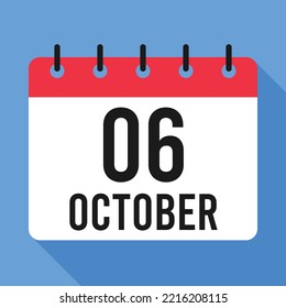 6 October Calendar. Blue Background. Vector Calendar.