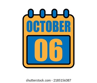 6 October calendar. October calendar icon in blue and orange. Vector Calendar Page Isolated on White Background.
