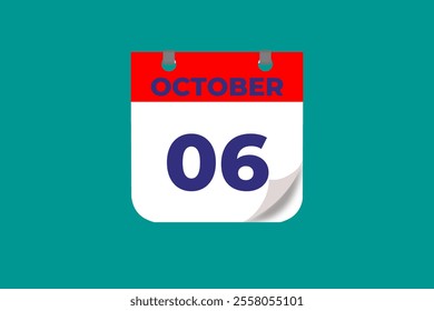 6 October calendar icon text page monthly web design on red, and blue background vector, icon, or illustration with the month of October 6
