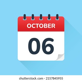 6 October - Calendar icon vector isolated on blue background.