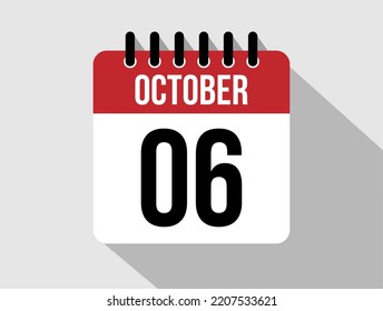 6. Oktober Kalender Vektorsymbol. Tag des Roten Oktober für die Tage des Monats