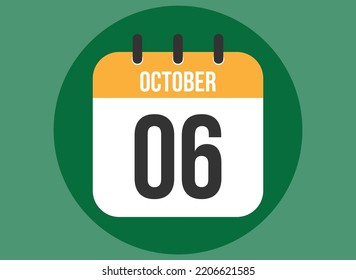 6 October green calendar vector. Calendar october with circle in background clear.