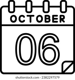 6 October Line Vector Icon Design