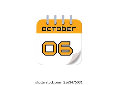 6 October month single day vector, illustration, calendar with yellow, black and white color background calendar October 6