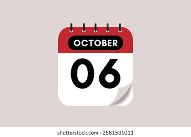 6 October month single day vector, illustration, calendar with rose red, black and off-white color background calendar October 6