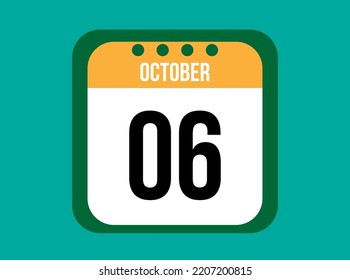 6 October orange calendar vector. October date with square on light background.