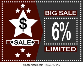 6% de descuento. Banner vectorial de gran venta con estrella de descuento.