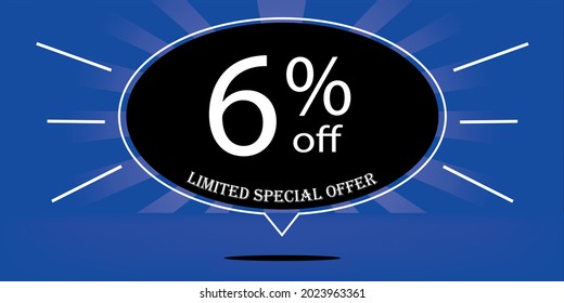 6% off black balloon and blue, for limited special offer, blue banner for special offers of promotions