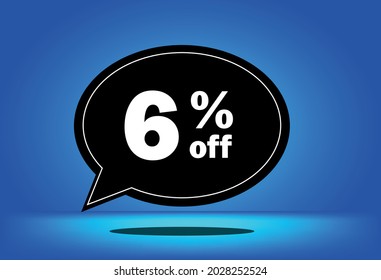 6% de descuento - globo flotante negro y azul - con fondo azul - banner para ofertas promocionales de descuento y reducción