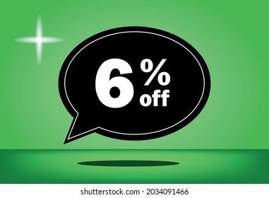 6% de descuento - globo flotante negro y verde - con fondo verde - banner para ofertas promocionales de descuento y reducción
