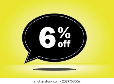 6% de descuento - globo flotante negro y amarillo - con fondo amarillo - banner para ofertas promocionales de descuento y reducción