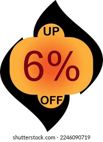 6% de amarillo y negro. 6% fuera de la etiqueta de globo. Icono de globo amarillo de seis por ciento