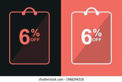 6% off.Sale banner with six percent off in a black and orange bag for store offers.


