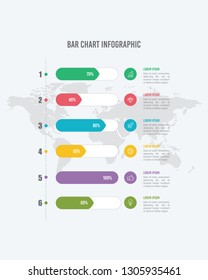 6 Options Bar Chart Infographic with Percentage and Icons Vector Illustration