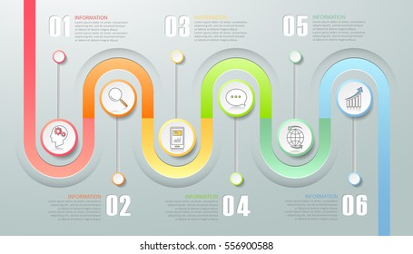 6 options business concept infographic template can be used for workflow layout, diagram, number options, timeline or milestones project.
