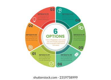 6 Options circular infographic element template with icons and colorful flat style, can use for presentation slide, number vector template design