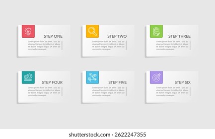 6 Options colorful infographic banner design template. Presentation, Label, Information and Plan. Vector illustration.