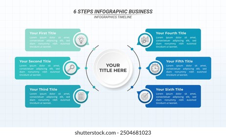 6 Optionen Diagramm Infografiken auf einem 16:9 Layout für Business-Präsentationen, Management, und Bewertung.