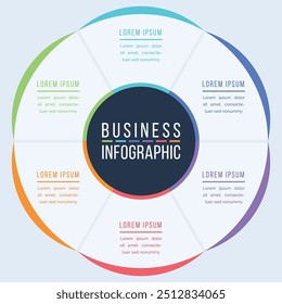 6 Opciones Infografía de diseño de círculos 6 Opciones, objetos, Elementos o pasos de información Plantilla de infografía de negocios